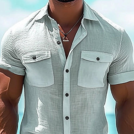 Men's Ice Silk Casual Shirt | Double Pocket | Wrinkled Texture | Short Sleeve | Cooling Fabric | Versatile Style | Comfortable Fit | Summer Clothing | Fashionable Everyday Wear | Machine Washable