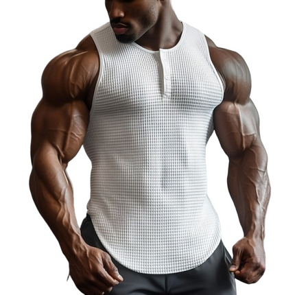 Men's Solid Color Henley Collar Sleeveless Tank Top | Lightweight Casual Summer Wear | Relaxed Fit | Breathable Fabric | Versatile for Workouts & Leisure | Stylish Men's Apparel