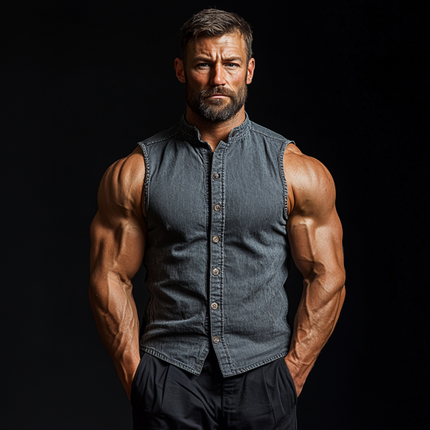 Men's Vintage Washed Distressed Denim Sleeveless Shirt | Stand Collar Slim Fit | Rugged Casual Streetwear | Summer Fashion
