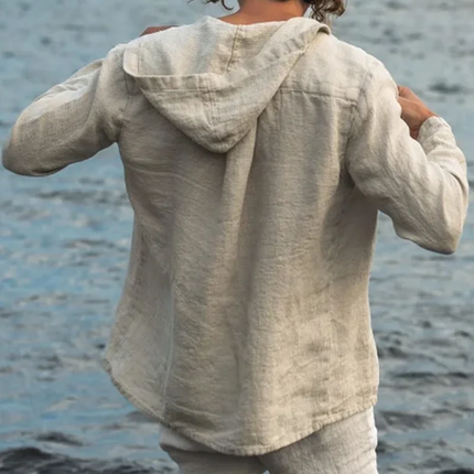 Men's Waffle Knit Hooded Long Sleeve Shirt | Solid Color Casual Top | Relaxed Fit | Soft & Warm Fabric | Versatile Everyday Wear | Sporty Hood | Ribbed Cuffs | Ideal for Layering | Comfortable Fashion