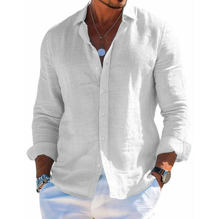 Men's Cotton Linen Lapel Shirt | Casual Long Sleeve | Solid Color | Breathable Lightweight | Relaxed Fit | Effortless Style | Versatile Look | Machine Washable