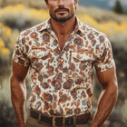Men's Retro Print Short Sleeve Shirt | Vintage Style | Summer Casual Wear | Breathable Cotton Blend | Lapel Collar | Comfortable & Stylish | Ideal for Beach & Weekend Outings | Sizes S-3XL