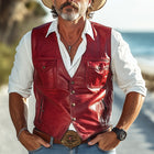Men's Leather Vest | Summer Western Cowboy Style | Premium Quality | Solid Pattern | Lightweight & Breathable | Button Front Closure | Multiple Pockets | Durable & Stylish | Classic Western Design