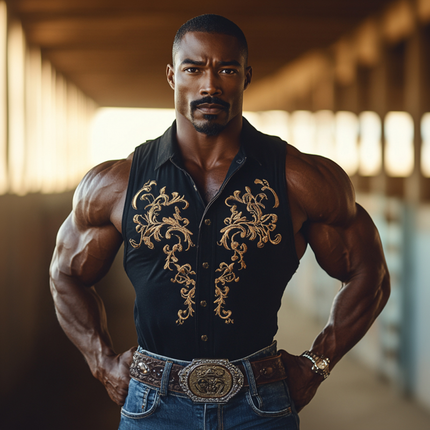 Men's Vintage Western Cowboy Shirt | Embroidered Cotton | Slim Fit | Sleeveless | Lapel Collar | 100% High-Quality Cotton | Breathable & Comfortable | Rugged Elegance | Classic Design | Stylish Summer Top