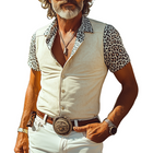 Men's Western Style Shirt | Suede Stitching | Leopard Print | Slim Fit | Short Sleeve | Lightweight Breathable Fabric | Retro Cowboy Aesthetic