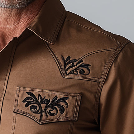 Men's Western Cowboy Style Shirt | Embroidered Short Sleeve | Summer Casual Fashion | Comfortable Slim Fit | Breathable Fabric | Stylish Classic Design | Durable for Everyday Wear