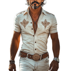 Men's Retro Western Cowboy Shirt | Spring Summer Fashion | Suede Embroidery | Slim Fit | Lapel Collar | Short Sleeve | Faux Suede | Vintage Style | Breathable and Comfortable