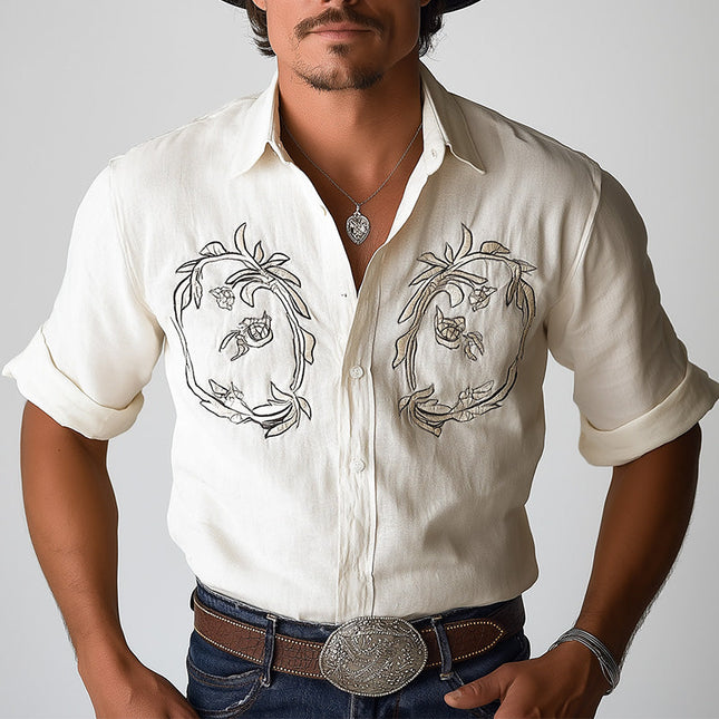 Men's Summer Western Cowboy Shirt | Embroidered Short Sleeve | Solid Color Top | Casual Button-Down | Lightweight Breathable Fabric | Classic Vintage Style | Versatile for Casual Wear