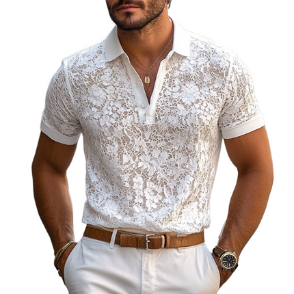 Men's Short Sleeve Polo Shirt | Solid Color | Lace Lapel Detail | Casual Wear | Soft Breathable Fabric | Regular Fit | Versatile Style | Suitable for Everyday Wear | Available in Multiple Sizes