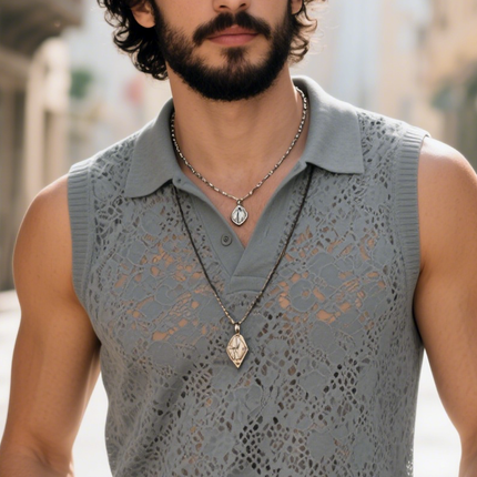 Men's Lace Lapel Sleeveless Tank Top | Casual Wear | Soft Breathable Fabric | Stylish Design | Comfortable Fit | Elegant Lace Detailing | Perfect for Warm Days | Fashionable Men's Top