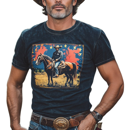 Men's Western Cowboy Style T-Shirt | Crew Neck | Short Sleeve | Cotton | Western-Themed Prints | Casual Wear | Available in Sizes S to 3XL | Comfortable Fit | Classic Cowboy Design | Horses & Cacti Motifs
