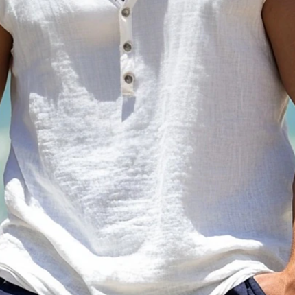 Men's Linen Tank Top | Breathable Henley Collar | Patch Pocket | Loose Fit | Casual Summer Wear | Lightweight & Comfortable | Ideal for Outdoor Activities, Beach Days, Everyday Outfits