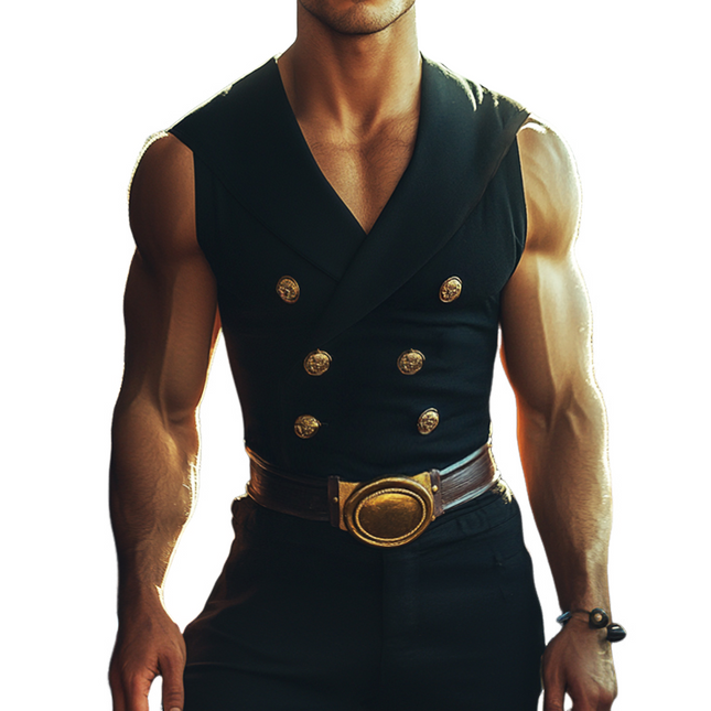 Men's Retro Sleeveless Shirt | Double Breasted | Slim Fit | Vintage Lapel Collar | Stretch Fabric | Solid Color | Casual Summer Style | Versatile Layering Top