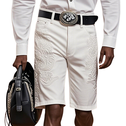 Men's Retro Embroidered Straight Denim Shorts | Vintage Style | High-Quality Durable Denim | Classic Embroidery Details | Comfortable Straight-Leg Fit | Ideal for Casual Outings & Festivals | Multiple Sizes Available