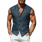 Men's Fashion | Casual Sleeveless Western Shirt | Washed Tencel Denim | Stand Collar | Breathable & Quick-Drying | Functional Pockets | Durable Fabric | Eco-Friendly Style | Spring and Summer Wear