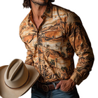 Men's Western Style Shirt | Retro Cowboy Print | Long Sleeve Lapel | Casual Dress | Cotton Blend | Versatile Fit | Sizes S-3XL | Vintage Western Charm