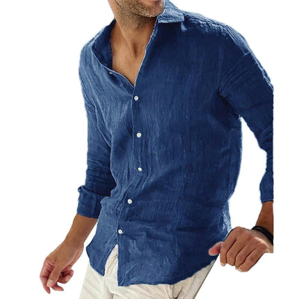 Men's Long Sleeve Shirt | Solid Color | Cotton Linen Blend | Breathable | Lapel Collar | Relaxed Fit | Casual & Semi-Formal | Versatile Style | Ideal for Spring, Summer, Autumn | Moisture-Wicking | Comfortable Wear