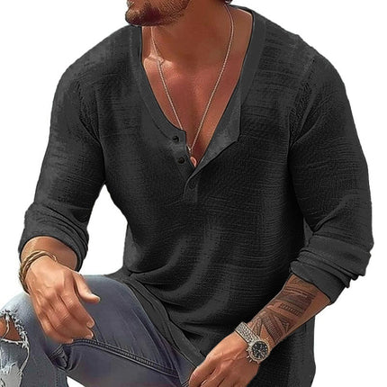 Men's Breathable Cotton Linen T-Shirt | U Neck | Long Sleeve | Casual Fit | Soft & Airy Fabric | Versatile Style | Easy Care | Ideal for Layering | Various Sizes | Everyday Comfort