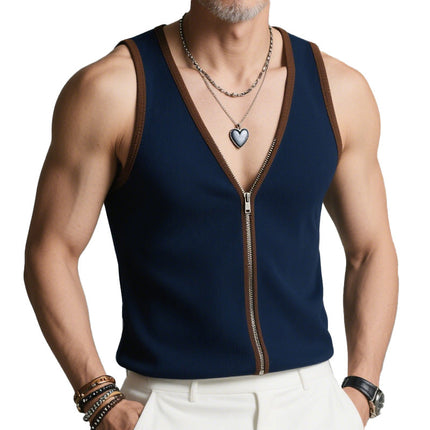 Men's Summer Knit Tank Top | Contrast Color | Lightweight Fitness Gym Top | Breathable Sleeveless Vest | Casual Beachwear | Relaxed Fit | Soft Durable Fabric | Versatile Style | Perfect for Warm Weather