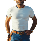 Men's Retro Western Style T-Shirt | Cotton Blend | Slim Fit | Colorful Ribbon | Short-Sleeved | Casual Cowboy Stitching | Vintage-Inspired | Breathable & Comfortable | Ideal for Everyday Wear