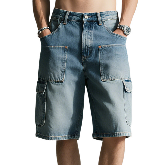 Men's Retro Style Washed Denim Shorts | Loose Fit | 100% Cotton | Vintage Casual Look | Adjustable Waistband | Comfortable Everyday Wear | Beach & Festival Ready | Sizes S-3XL | Spring Summer Fashion