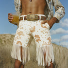 Men's Cotton-Denim Shorts | Western Cowboy Style | Vintage Fringe | Relaxed Fit | Mid-Thigh Length | Button Fly | Side Pockets | S to 3XL | Festival Outfit | Summer Casual Wear