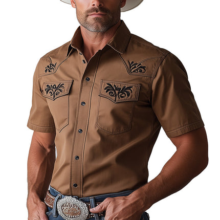 Men's Western Cowboy Style Shirt | Embroidered Short Sleeve | Summer Casual Fashion | Comfortable Slim Fit | Breathable Fabric | Stylish Classic Design | Durable for Everyday Wear