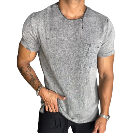 Men's Retro Linen T-Shirt | Casual Round Neck | Short Sleeve | Breathable Comfort | With Pocket | Versatile Wardrobe Essential | Multiple Sizes S-3XL | Vintage Style | Ideal for Summer | Lightweight