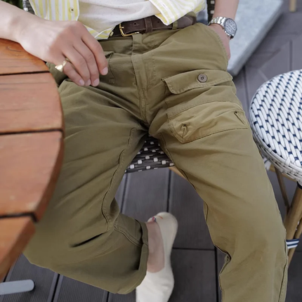 Men's Cargo Pants | Solid Color | Cotton | Straight Leg | Multi-Pocket | Casual Outdoor Workwear | Breathable Fabric | Size Range Available | Durable and Practical | Comfortable Fit