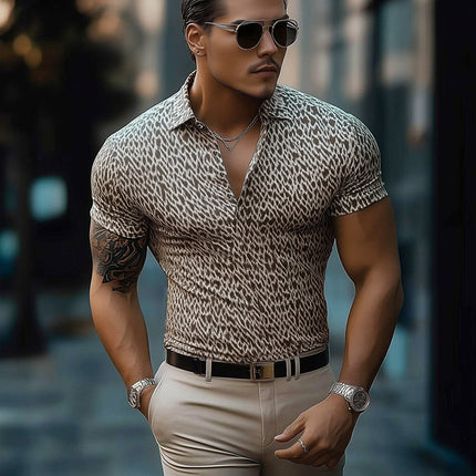 Men's Retro Print Slim Fit Polo Neck T-Shirt | Short Sleeve Summer Top | Vintage Style | Breathable Lightweight Fabric | Fashionable Casual Wear | Sizes S to 3XL | Perfect for Gatherings & Outings