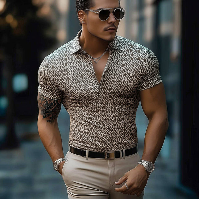 Men's Retro Print Slim Fit Polo Neck T-Shirt | Short Sleeve Summer Top | Vintage Style | Breathable Lightweight Fabric | Fashionable Casual Wear | Sizes S to 3XL | Perfect for Gatherings & Outings