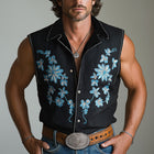 Men's Floral Embroidered Vest | Western Cowboy Style | Summer Lightweight Outerwear | Button-Down Closure | High-Quality Fabric | Tailored Fit | Versatile Fashion | MTA2877D4P