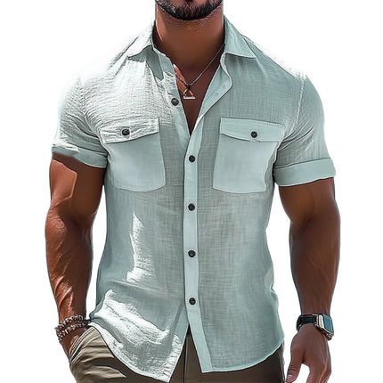 Men's Ice Silk Casual Shirt | Double Pocket | Wrinkled Texture | Short Sleeve | Cooling Fabric | Versatile Style | Comfortable Fit | Summer Clothing | Fashionable Everyday Wear | Machine Washable