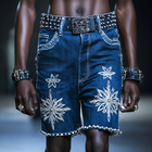 Men's Embroidered Rhinestone Denim Shorts | Straight Fit | Summer Fashion | Casual Style | Festival Wear | Durable Denim | Modern Above-Knee Length | Trendy Embellishments | Multiple Sizes Available