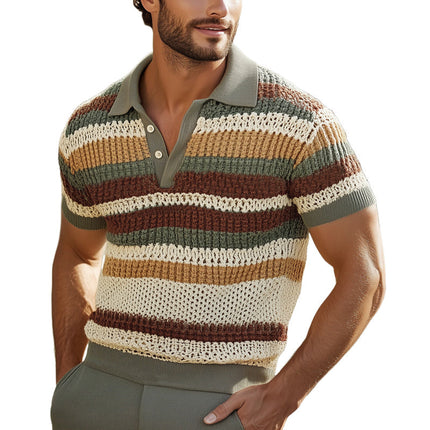 Men's Colorful Striped Polo Shirt | Breathable Moisture-Wicking Knit | Short Sleeve Fashion | Premium Cotton Polyester Blend | Casual Versatile Design | Modern Style | Available in S-3XL