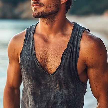 Men's Vintage Western Print Sleeveless Top | Crew Neck | Comfortable Fit | Unique Americana Style | Durable and Breathable | Casual Summer Essential | Fashionable Design