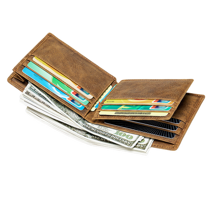 Men's Bi-Fold Wallet | Vintage Top Layer Cowhide Leather | Compact Short Design | Multiple Card Slots | Classic Stitching | Rich Patina Finish | Sleek Brown, Black, Tan | Durable & Stylish Accessory