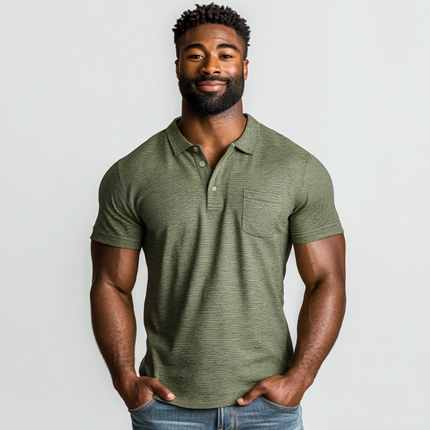Men's Premium Cotton Slim Fit Polo Shirt | Striped Lapel | Patch Pocket | Short Sleeve | Casual Fashion
