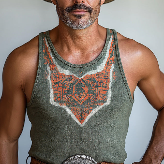 Men's Knitted Jacquard Tank Top | Western Cowboy Style | Summer Apparel | Breathable & Lightweight | High-Quality Fabric | Rustic Pattern Design | Ideal for Casual Outings & Festivals