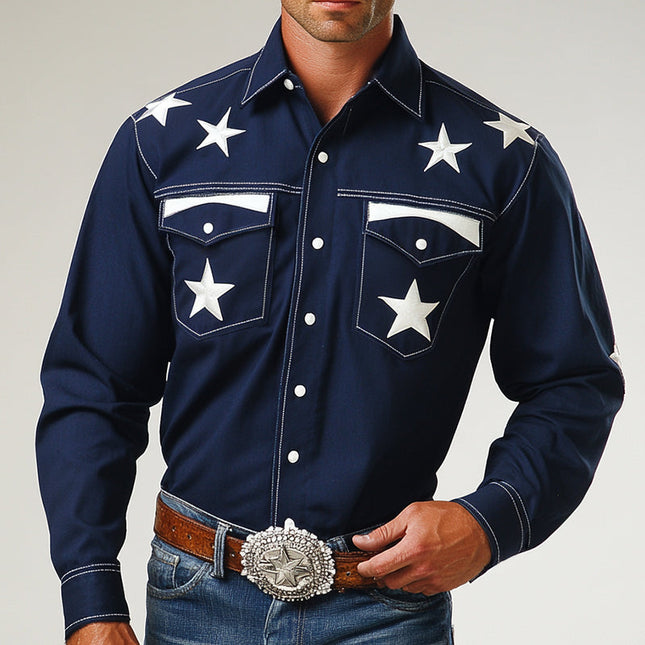 Men's Vintage Western Cowboy Shirt | Star Embroidered Lapel | Long Sleeve | High-Quality Cotton | Tailored Fit | Available in S to 3XL | Ideal for Casual & Western-Themed Events | Classic Charm & Modern Comfort