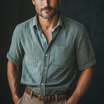Men's Summer Short Sleeve Shirt | Textured Button-Down | Lightweight Cotton Blend | Casual & Semi-Formal Wear | Sizes S-3XL | Solid Colors | Breathable & Stylish