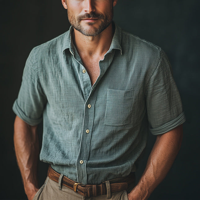 Men's Summer Short Sleeve Shirt | Textured Button-Down | Lightweight Cotton Blend | Casual & Semi-Formal Wear | Sizes S-3XL | Solid Colors | Breathable & Stylish