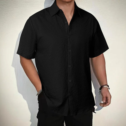 Men's Short Sleeve Shirt | Solid Color | Textured Fabric | Tailored Fit | Versatile Casual & Semi-Formal | High-Quality Breathable Material | Men's Apparel & Accessories | Modern Stylish Design