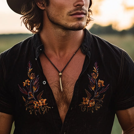 Men's Vintage Embroidered Lapel Shirt | Short Sleeve | Classic Design | Elegant Embroidery | Breathable Fabric | Versatile Styles | Perfect for Casual and Formal Events
