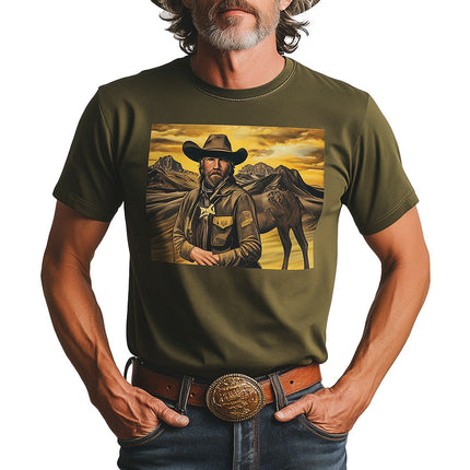 Men's Western Cowboy Style T-Shirt | Cotton Blend | Short Sleeve | Summer Casual Shirt | Unique Printed Design | Comfortable Regular Fit | Breathable Fabric | Retro Casual Wear