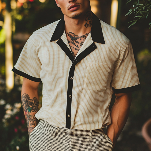 Men's Short Sleeve Shirt | Cotton Blend | Plaid Patchwork Design | Slim Fit | Casual Shirt | Breathable & Comfortable | Stylish Button-Down | Easy Care | Multiple Sizes | Perfect for Everyday Wear