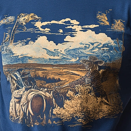 Men's Short Sleeve T-Shirt | Western Cowboy Style | Printed Cotton Blend | Summer Casual Top | Lightweight & Breathable | Stylish Graphic Tee