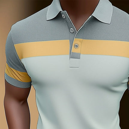 Men's Summer Polo Shirt | Business Casual Color Block Design | Cotton-Polyester Blend | Breathable & Moisture-Wicking | Short Sleeve with Traditional Collar | Professional Style | Sizes S-3XL