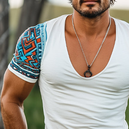 Men's Fashion T-Shirt | Deep V Neck | Printed Short Sleeve | Comfortable Cotton Blend | Stylish Casual Top | Versatile Everyday Wear | Regular Fit | Breathable Fabric | Ideal for Summer
