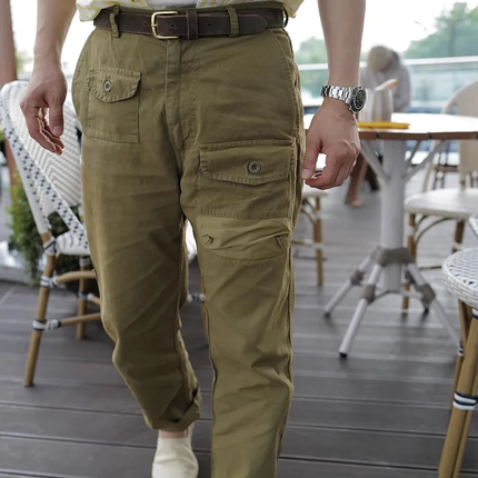Men's Cargo Pants | Solid Color | Cotton | Straight Leg | Multi-Pocket | Casual Outdoor Workwear | Breathable Fabric | Size Range Available | Durable and Practical | Comfortable Fit